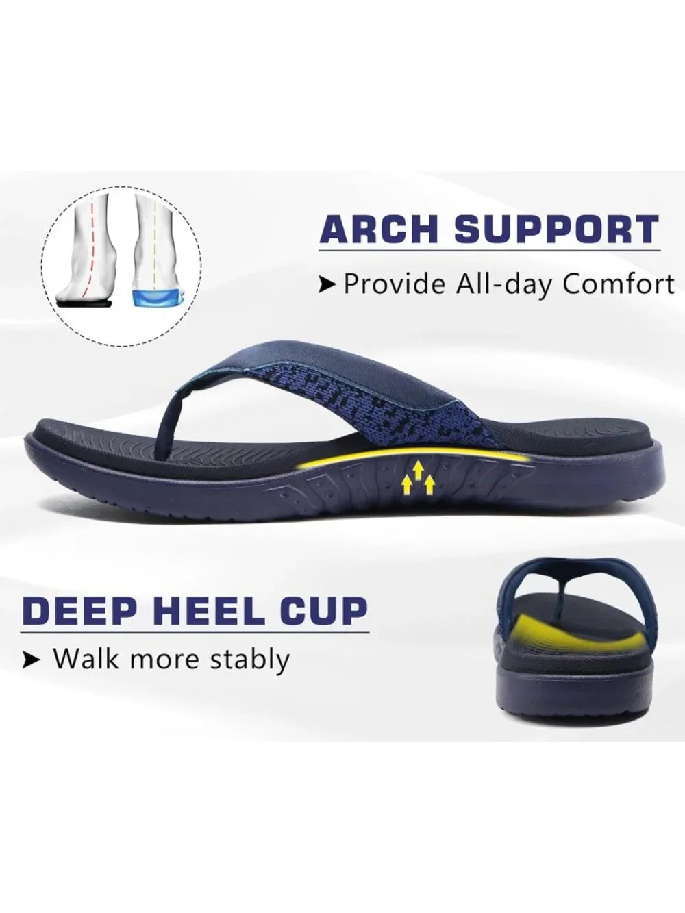 Men's Blue Flip Flop Open Toe Athletic Straps Orthotic Summer Plantar Casual